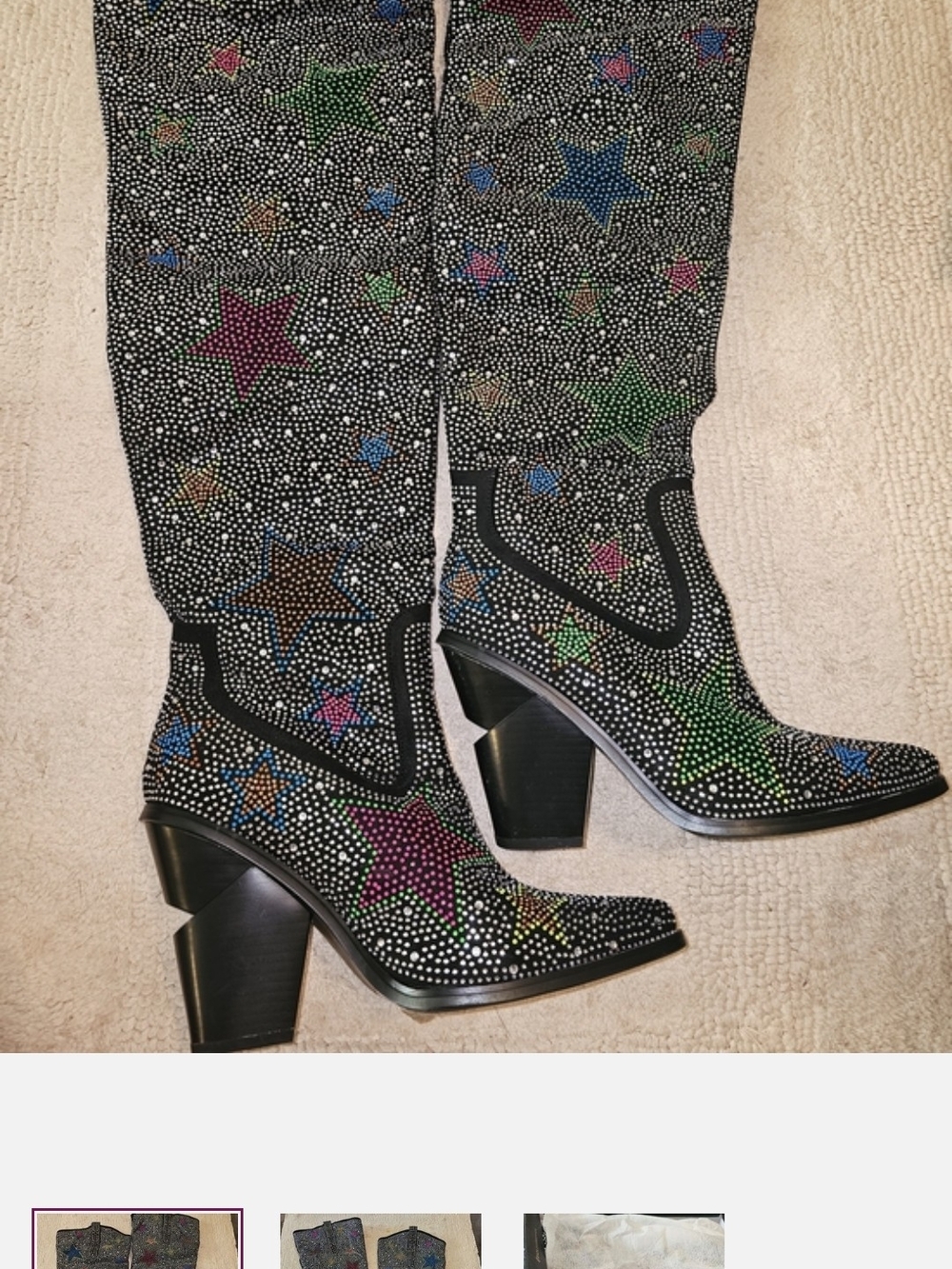 Azalea Wang Crystal Embellished Star Knee Boots